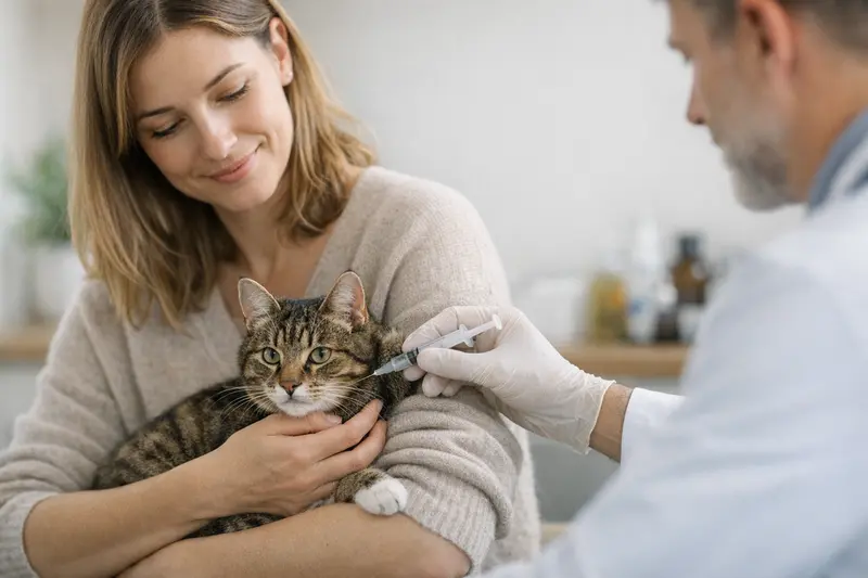 Katzenvorsorge beim Tierarzt Ein Tierarzt prüft eine Katze auf Impfstatus und Gesundheitsvorsorge.