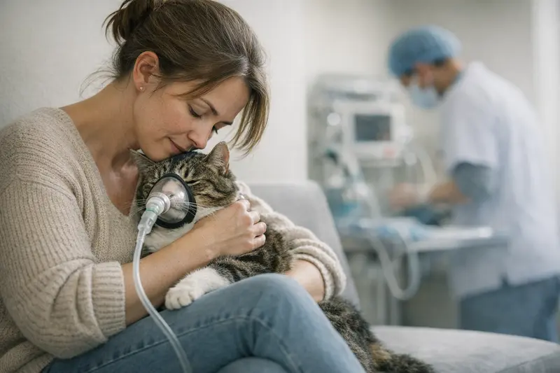 Katzendoktor untersucht das Maul einer Katze unter Narkose, um Zahngesundheit zu gewährleisten.