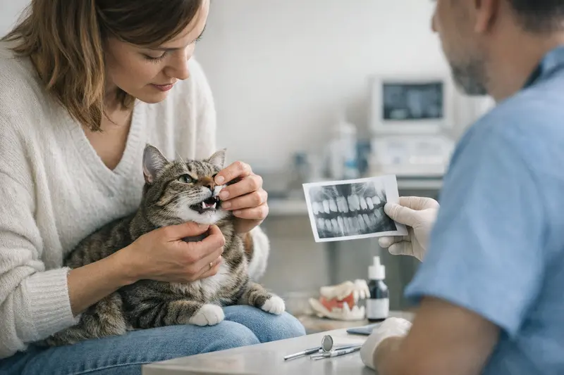 Zahnbehandlung bei Katzen Eine Katze wird beim Tierarzt für eine Zahnbehandlung untersucht.