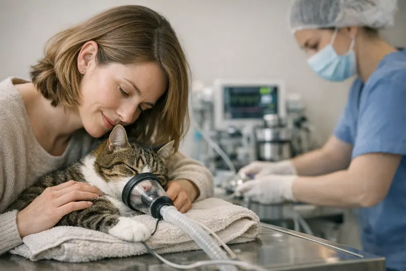 Narkosekosten bei der Katzenzahnbehandlung Katze bei zahnärztlicher Untersuchung während einer Narkosebehandlung.