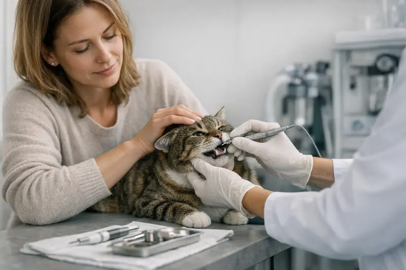 Katzen Zahnreinigung beim Tierarzt Eine Katze beim tierärztlichen Zahnarzt, die eine Zahnreinigung erhält.