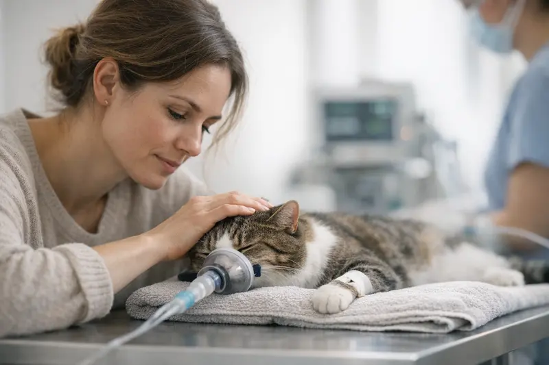 Zahnreinigung bei Katzen unter Narkose Eine Katze erhält eine professionelle Zahnreinigung unter Narkose.
