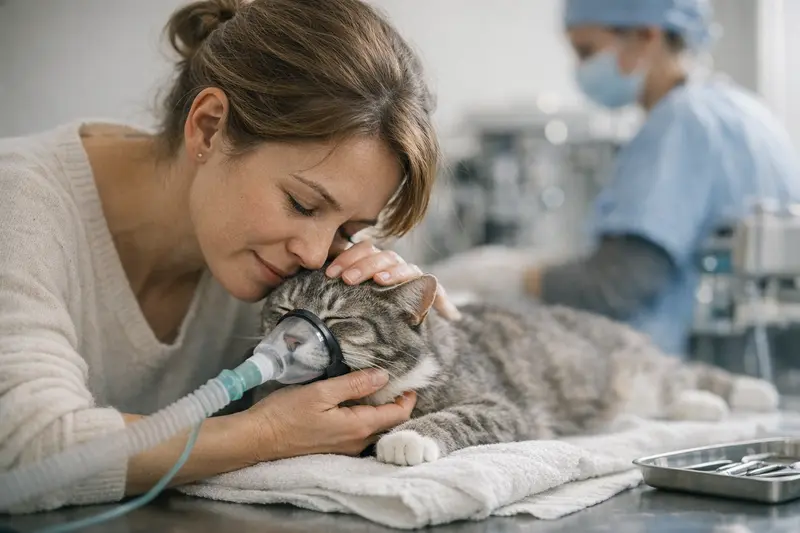 Zahnreinigung Katze Narkose Katze erhält Zahnreinigung unter Narkose beim Tierarzt.