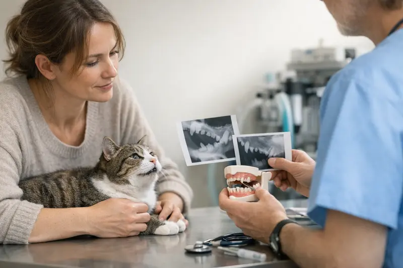 Tierärztliche Zahnpflege bei einer Katze während einer Zahnreinigung