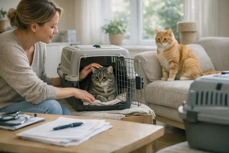 Tierarztbesuch vor Katzenzusammenführung Eine Katze wird von einem Tierarzt untersucht, passend zur Frage der Katzenversicherung vor einer Zusammenführung.