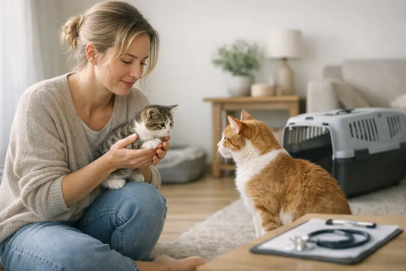 Eine neue Katze erkundet ihr Zuhause, was den richtigen Zeitpunkt für eine Katzenversicherung verdeutlicht.