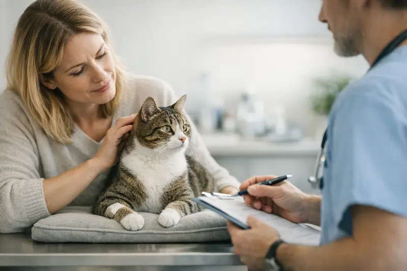 Katzenversicherung und Vorerkrankungen Tierärztliche Untersuchung einer Katze mit Vorerkrankungen und deren Auswirkungen auf die Versicherung.