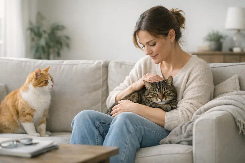 Katzenarzt untersucht eine stressanfällige Katze zur Klärung von Tierarztkosten.