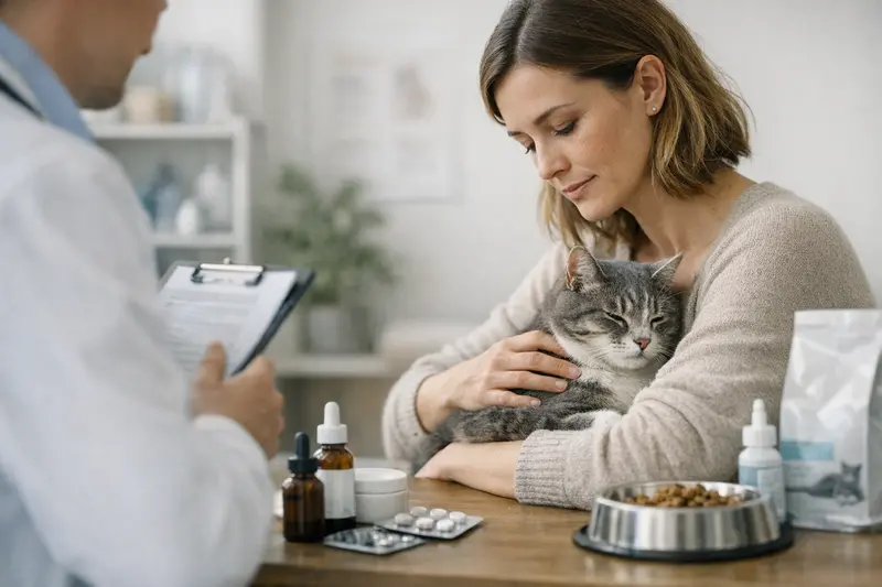 Tierarztbesuch einer Katze wegen Allergie Eine Katze beim Tierarzt zur Untersuchung von Allergien.