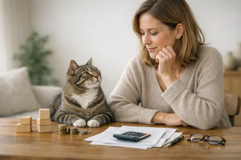 Katzenversicherung Selbstbeteiligung Eine Katze vor einem Tierarzt mit einem Informationsblatt zur Selbstbeteiligung der Versicherung.