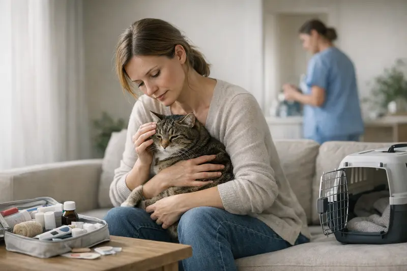 Katzenapotheke für Notfälle Ein Katzenset mit Erste-Hilfe-Produkten zur Unterstützung bei Notfällen.