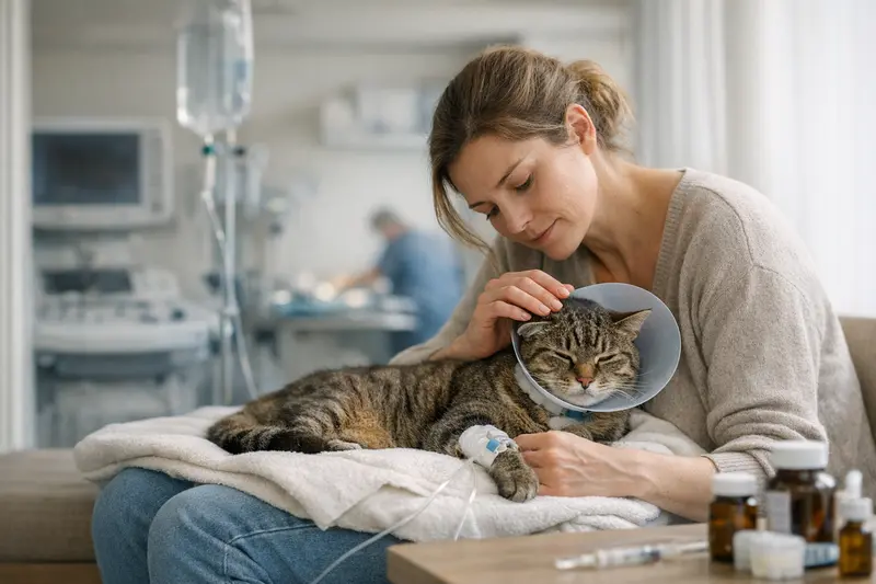 Kleinere Katze erhält tierärztliche Behandlung, die hohe Kosten verursacht.