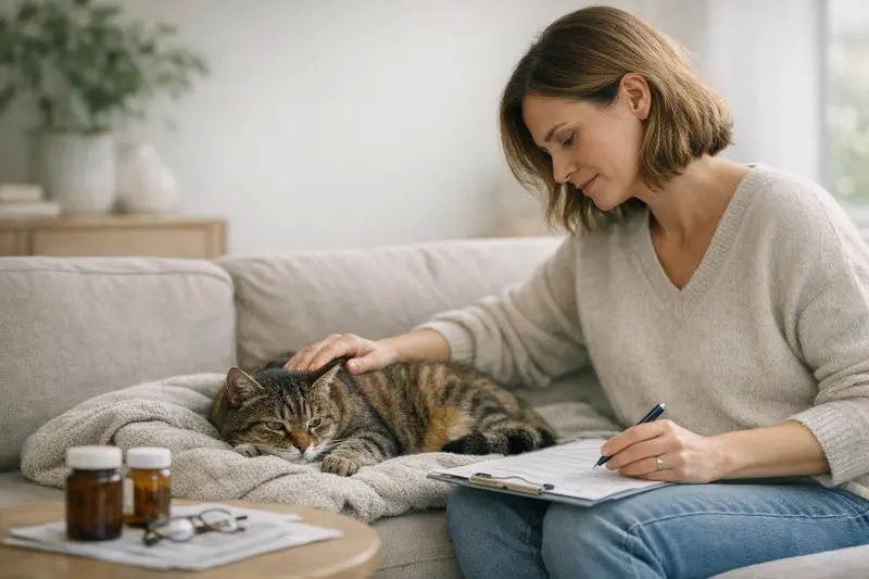 Abstraktes Bild von einer versicherten Katze beim Tierarzt, das die wichtigen Tarifdetails zeigt.