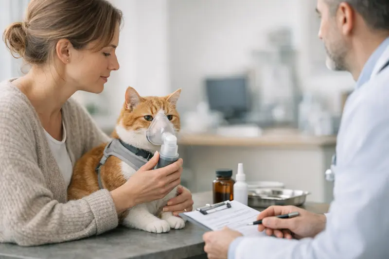 Katzenversicherung und Atemwegserkrankungen Katze beim Tierarzt zur Untersuchung von Atemwegserkrankungen