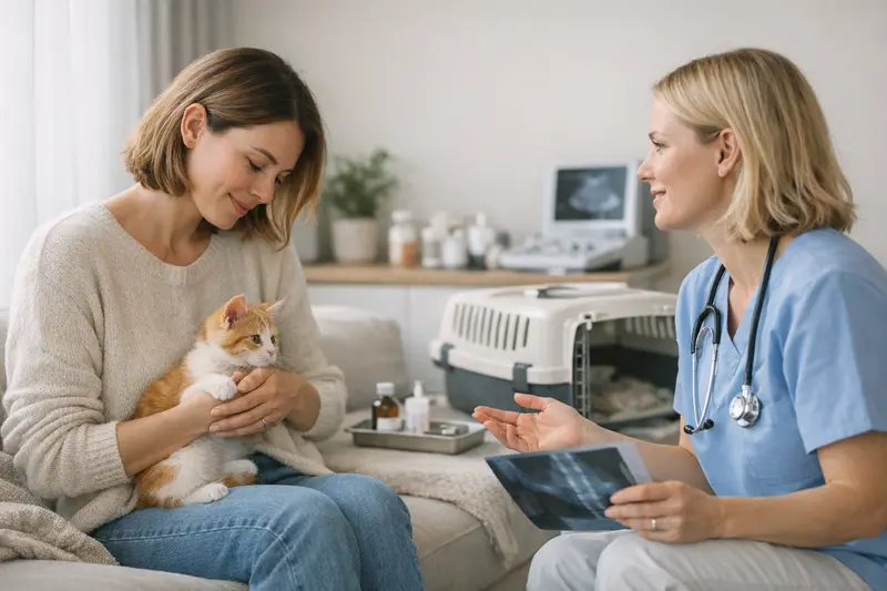 Tierärztliche Untersuchung einer Katze Eine Katze wird beim Tierarzt untersucht, um ihre Gesundheit zu sichern.