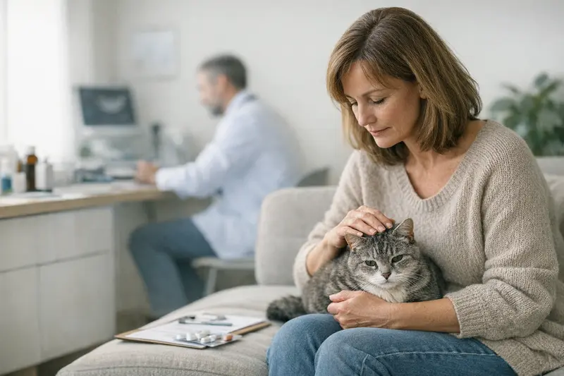 Katzengesundheit und kognitive Probleme Ein älterer Kater bei einer tierärztlichen Untersuchung auf mögliche kognitive Probleme.