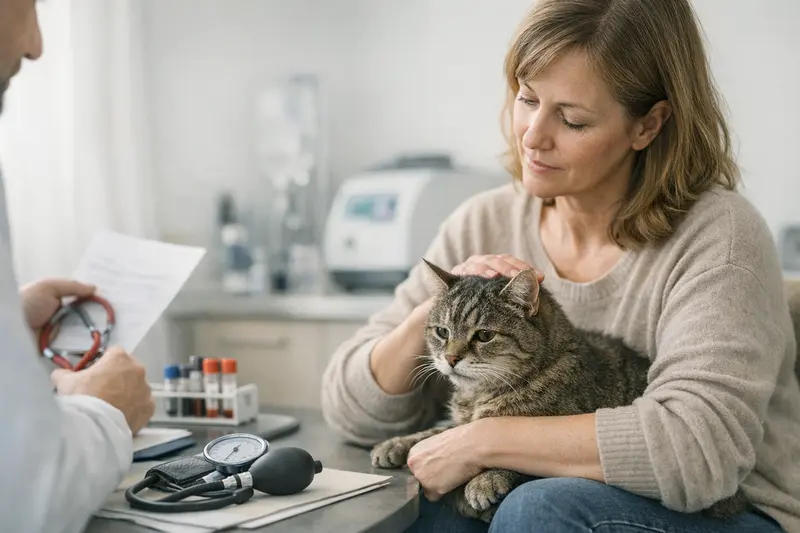 Tierarztkosten bei Katzendemenz Katzendoktor untersucht eine Katze auf mögliche Anzeichen von Katzendemenz.