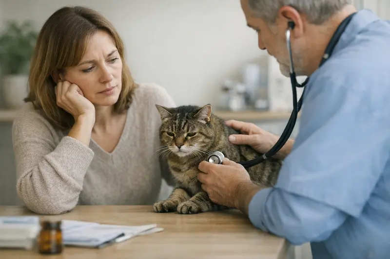 Katzenkrankenversicherung und Symptome Tierarzt untersucht eine Katze mit bereits erkennbaren Symptomen