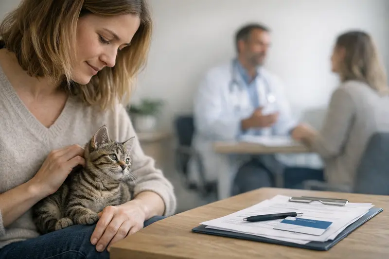Versicherung für junge Katzen Junge Katze beim Tierarzt zur Gesundheitsvorsorge - der richtige Zeitpunkt für eine Versicherung.