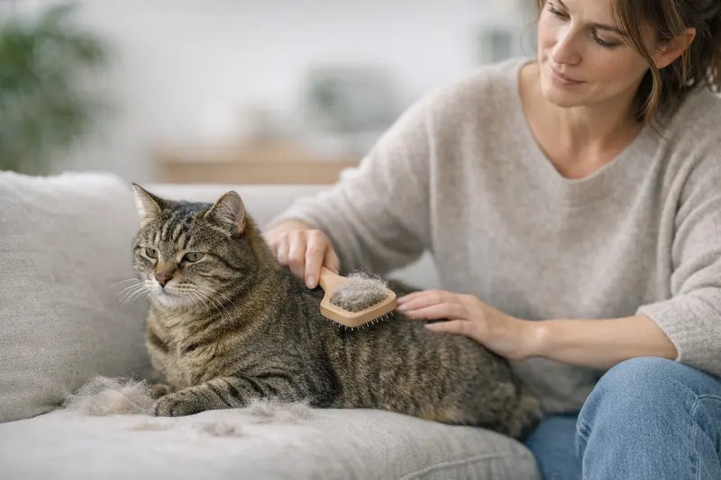 Fellwechsel bei Katzen Eine Katze während des Fellwechsels mit gleichmäßigem Haaren im Frühjahr.