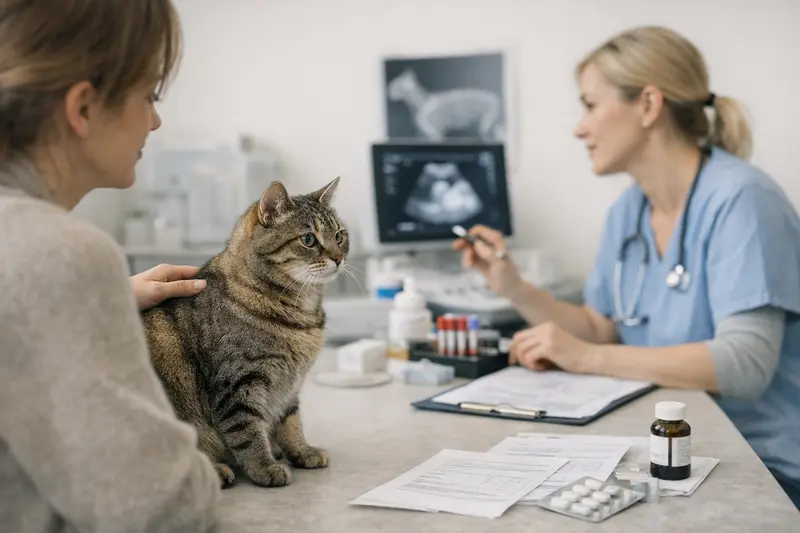 Tierarztkosten bei Katzen und Fütterung Tierarztuntersuchung einer Katze zur Abklärung von Gesundheitsproblemen