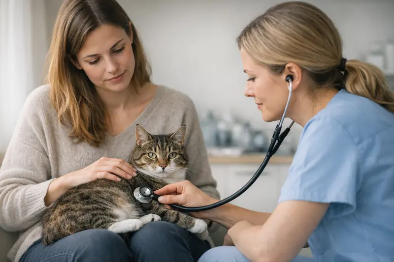 Vorsorgeuntersuchung bei Katzen Tierarzt bei der Vorsorgeuntersuchung einer Katze.
