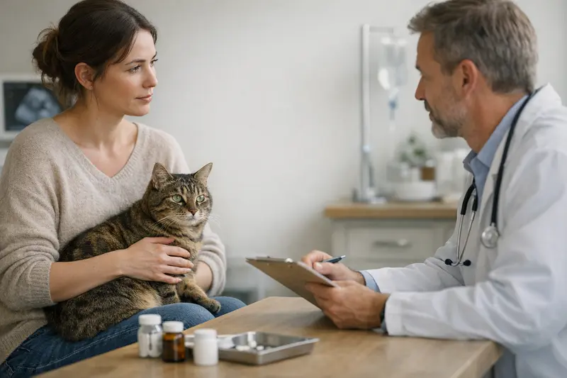 Katze bei Tierarzt zur Untersuchung Eine Katze beim Tierarzt zur Untersuchung von Verdauungsproblemen.