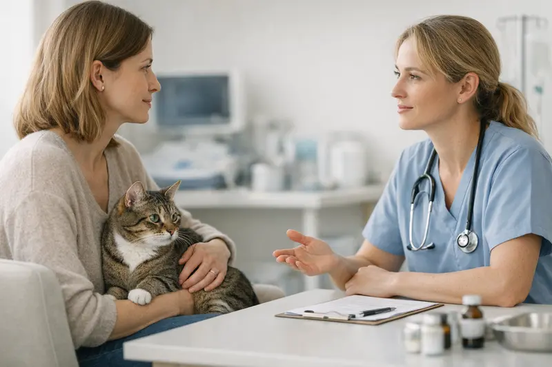 Katze beim Tierarzt für Behandlung Eine Katze beim Tierarzt, die für eine Behandlung vorbereitet wird.