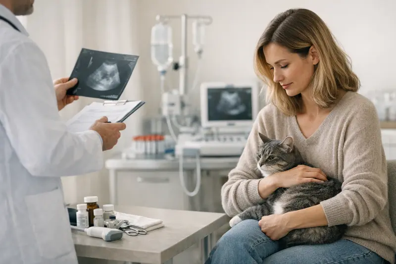 Tierarztbesuch einer Katze - Wichtige Tarifmerkmale für Versicherungsnehmer Eine Katze beim Tierarzt, die für eine Untersuchung vorbereitet wird, unterstreicht die Wichtigkeit der Tarifvergleiche in der Tierkrankenversicherung.