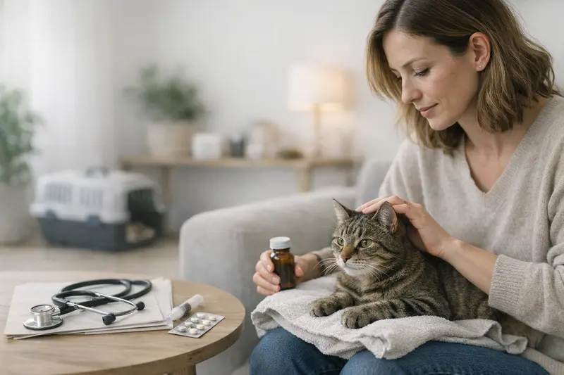 OP-Versicherung für Katzen Gesunde Katze beim Tierarzt, um eine OP-Versicherung zu besprechen.