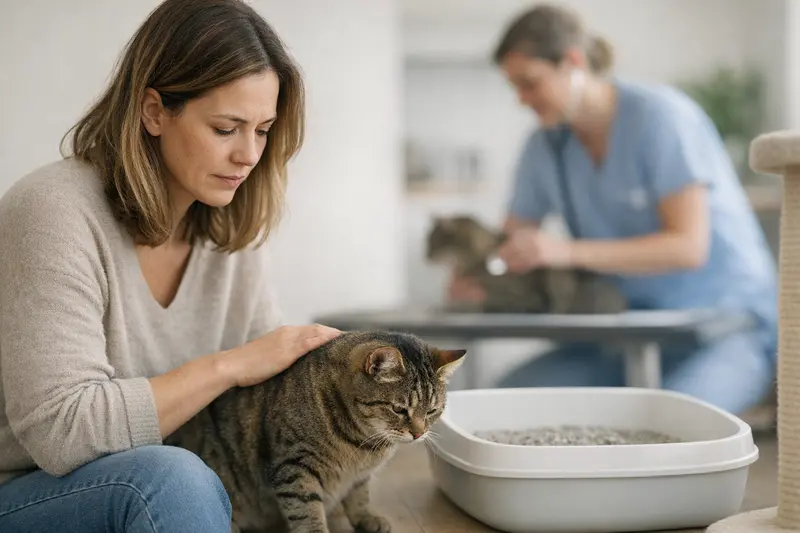 Eine Katze sitzt entspannt in ihrem Katzenklo und zeigt keinerlei Anzeichen von Unsauberkeit, was auf eine gute Hygiene hindeutet.