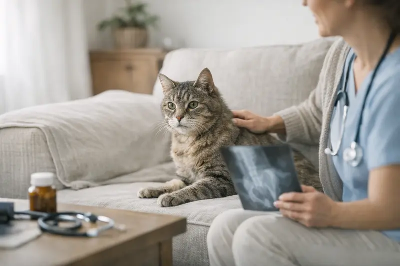 OP-Schutz für ältere Katzen Ältere Katze entspannt in einer gemütlichen Umgebung, symbolisiert den OP-Schutz für Katzen.