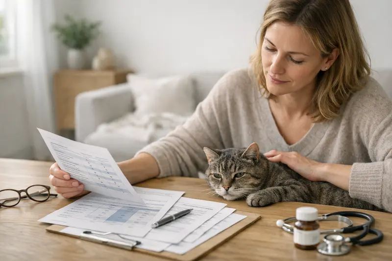 Tarife für Katzenkrankenversicherung vergleichen Eine Katze entspannt beim Tierarzt, während die Tierhalter Optionen zur Katzenkrankenversicherung vergleichen.