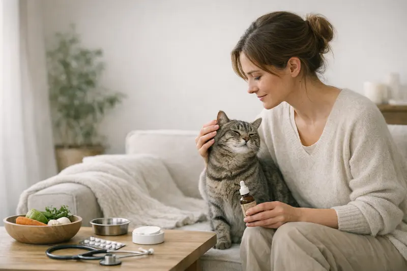 Eine zufriedene Katze beim Tierarzt, symbolisierend die Wichtigkeit von Vorsorgeleistungen in der Katzenkrankenversicherung.