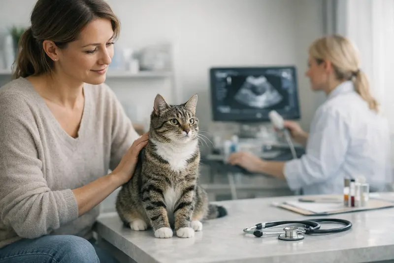 Früherkennung bei Katzen - Gesundheit im Fokus Gesunde Katze beim Tierarzt für Vorsorgeuntersuchung.