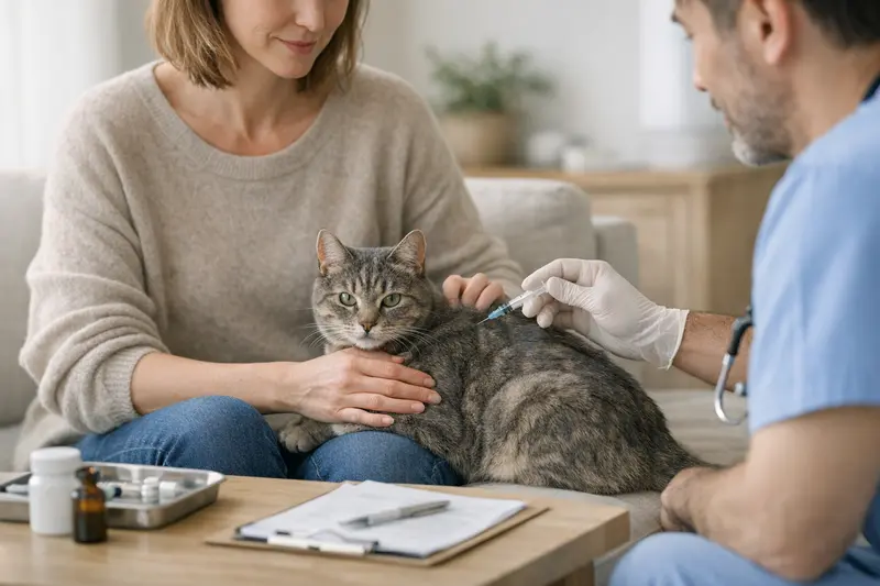 Vorsorgeuntersuchung für Katzen Eine Katze beim Tierarzt während einer Vorsorgeuntersuchung.