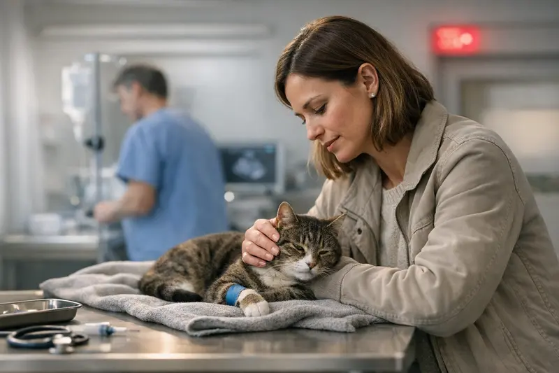 Notdienstkosten Katzenkrankenversicherung Zwei Katzenbesitzer diskutieren über Notdienstkosten einer Katzenkrankenversicherung.