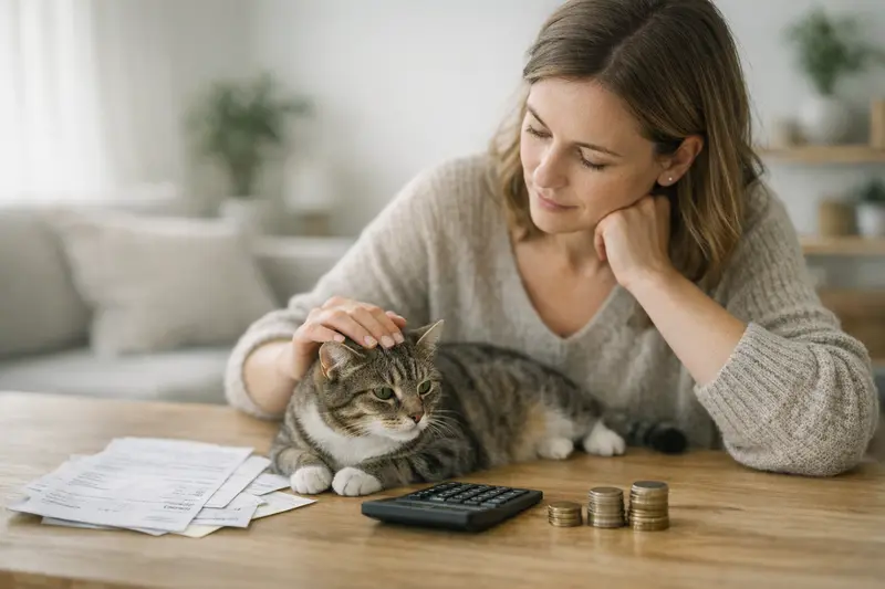 Selbstbeteiligung in der Katzenkrankenversicherung Ein Katzenbesitzer betrachtet die Kosten für eine Katzenkrankenversicherung mit Fokus auf Selbstbeteiligung.