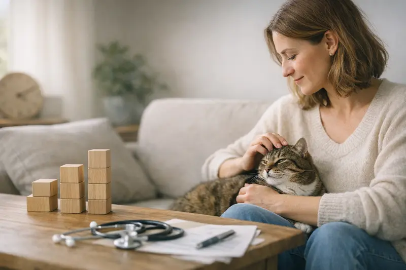 Katzenuntersuchung und Versicherungsleistungen Eine Katze auf einem Tierarzt-Tisch während einer Untersuchung, symbolisch für die Rolle von Jahreslimits und Leistungsstaffeln in der Katzenkrankenversicherung.