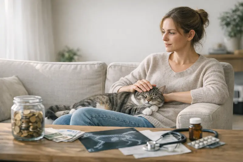 Tierarztkosten für Katzen absichern Eine Katze auf dem Tisch beim Tierarzt, zeigt mögliche hohe Tierarztkosten.
