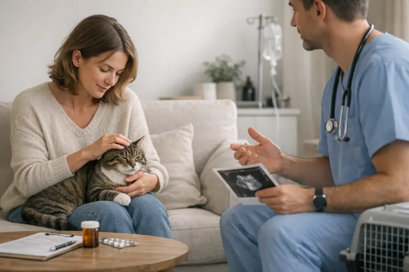 Unterschied OP-Versicherung und Katzenkrankenversicherung Eine Katze bei einem Tierarzt, die eine Untersuchung erhält, zeigt den Unterschied zwischen OP-Versicherung und Katzenkrankenversicherung.