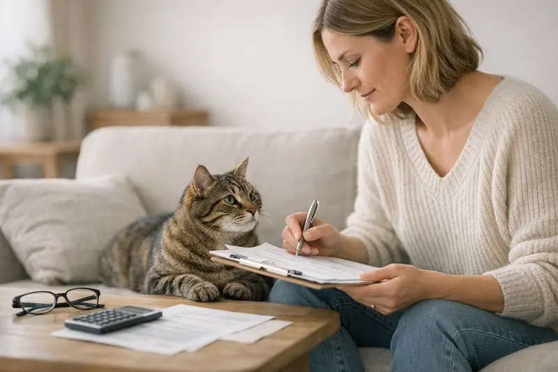 Tarifdetails Katzenkrankenversicherung Ein Tierarzt erklärt einem Katzenhalter die Tarifdetails einer Katzenkrankenversicherung.