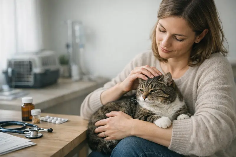 Katzenkrankenversicherung und Tierarztbesuch Gesunde Katze beim Tierarzt, die sich einer Untersuchung unterzieht, um Tierarztkosten zu beleuchten.