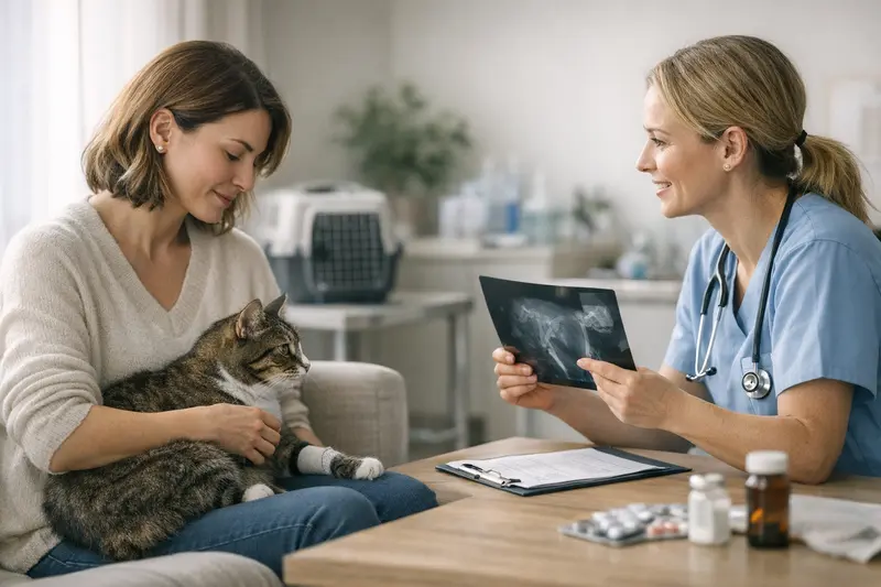 Unterschied zwischen OP-Versicherung und Katzenkrankenversicherung für Katzenhalter Eine Katze wird vom Tierarzt behandelt, zeigt den Unterschied zwischen OP-Versicherung und Katzenkrankenversicherung.