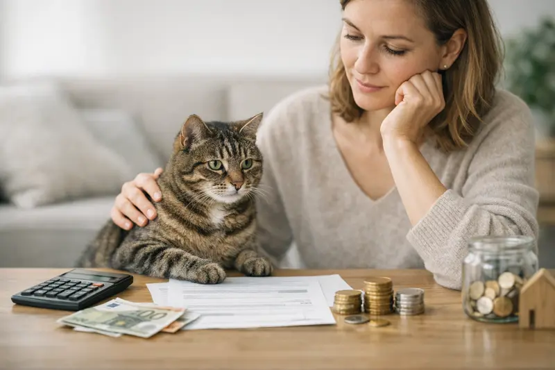 Selbstbeteiligung bei Katzenkrankenversicherung Eine Katze beim Tierarzt, die Untersuchungskosten und Selbstbeteiligung bespricht