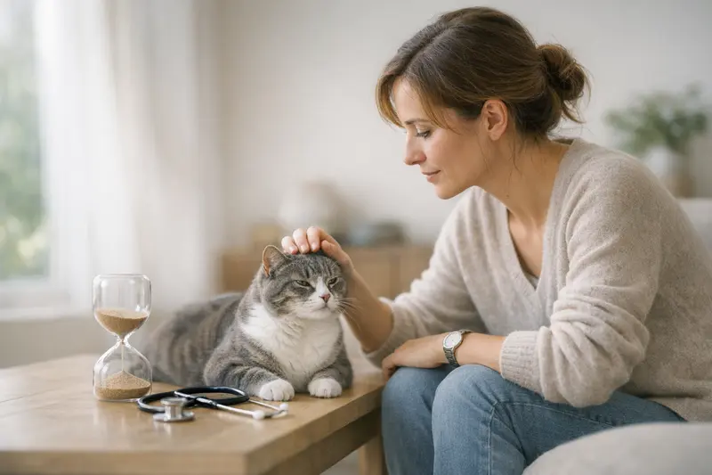 Katzengesundheit und Versicherungsfragen Gesunde Katze beim Tierarzt zur Vorsorgeuntersuchung.