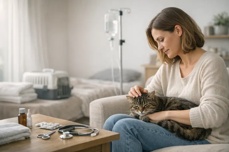 Wichtigkeit der Katzenkrankenversicherung Eine Katze wird von einem Tierarzt untersucht, was die Wichtigkeit von Katzenkrankenversicherungen verdeutlicht.