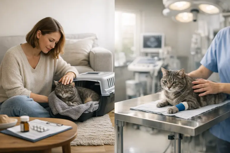 Katzenkrankenversicherung vs. OP-Versicherung Eine Katze wird beim Tierarzt untersucht, was die Bedeutung einer Katzenkrankenversicherung verdeutlicht.