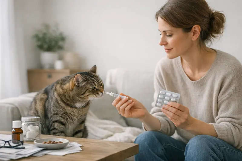 Tierarztbesuch für Katzenversicherung Eine Katze beim Tierarzt, um über Vorsorgeleistungen in der Katzenversicherung informiert zu werden.