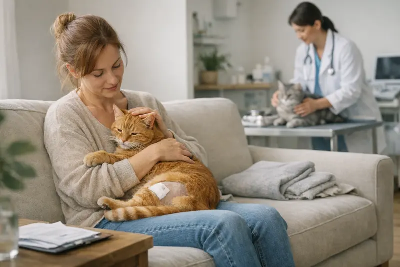 Eine Katze, die beim Tierarzt behandelt wird, symbolisiert den Unterschied zwischen OP-Versicherung und Krankenversicherung für Katzen.